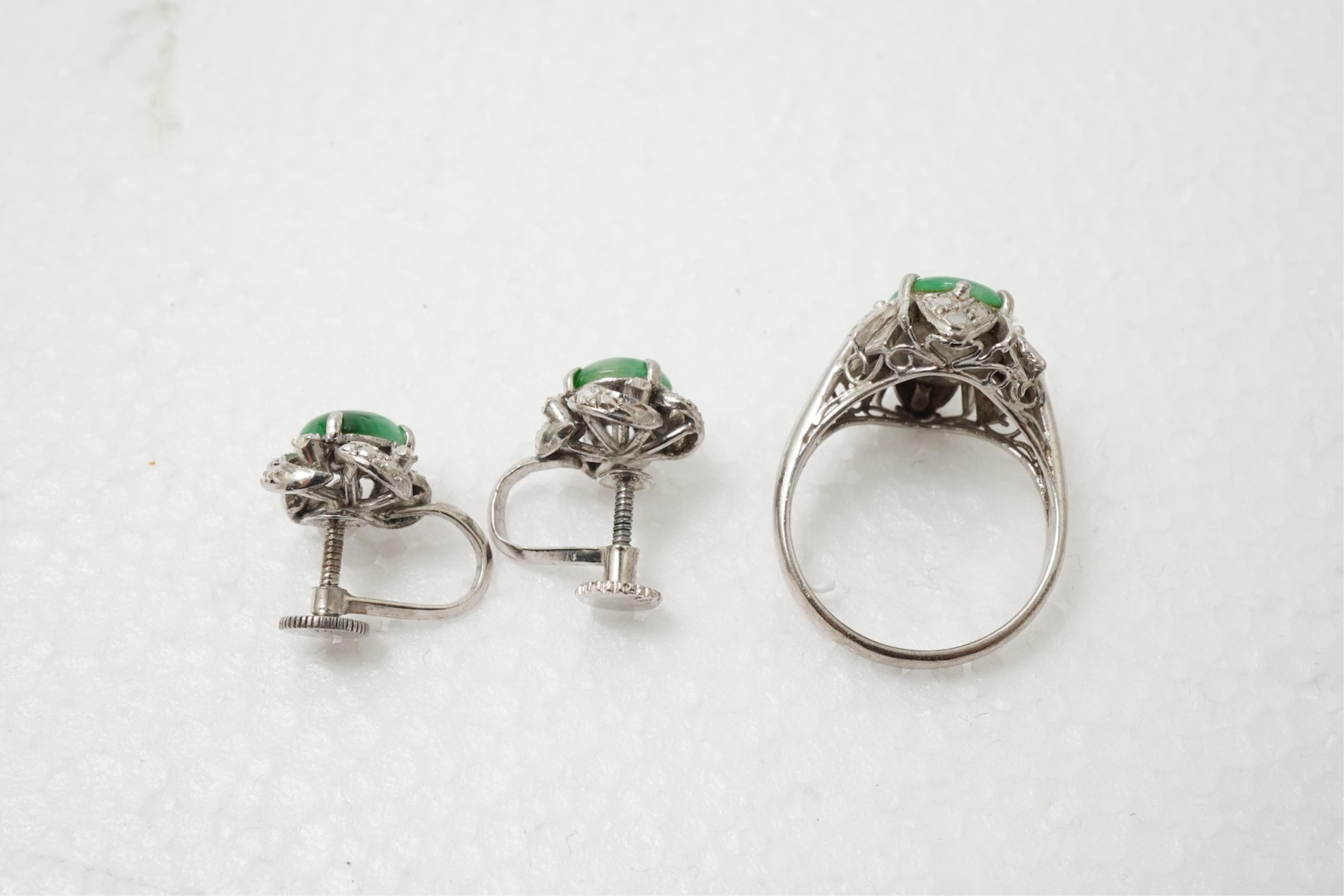 A pair of jadeite earrings and a ring